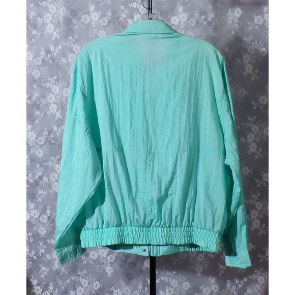 Vintage 80s Windbreaker 1980s Teal Day Glow Spring Hipster New Wave Size Medium - Picture 2 of 4